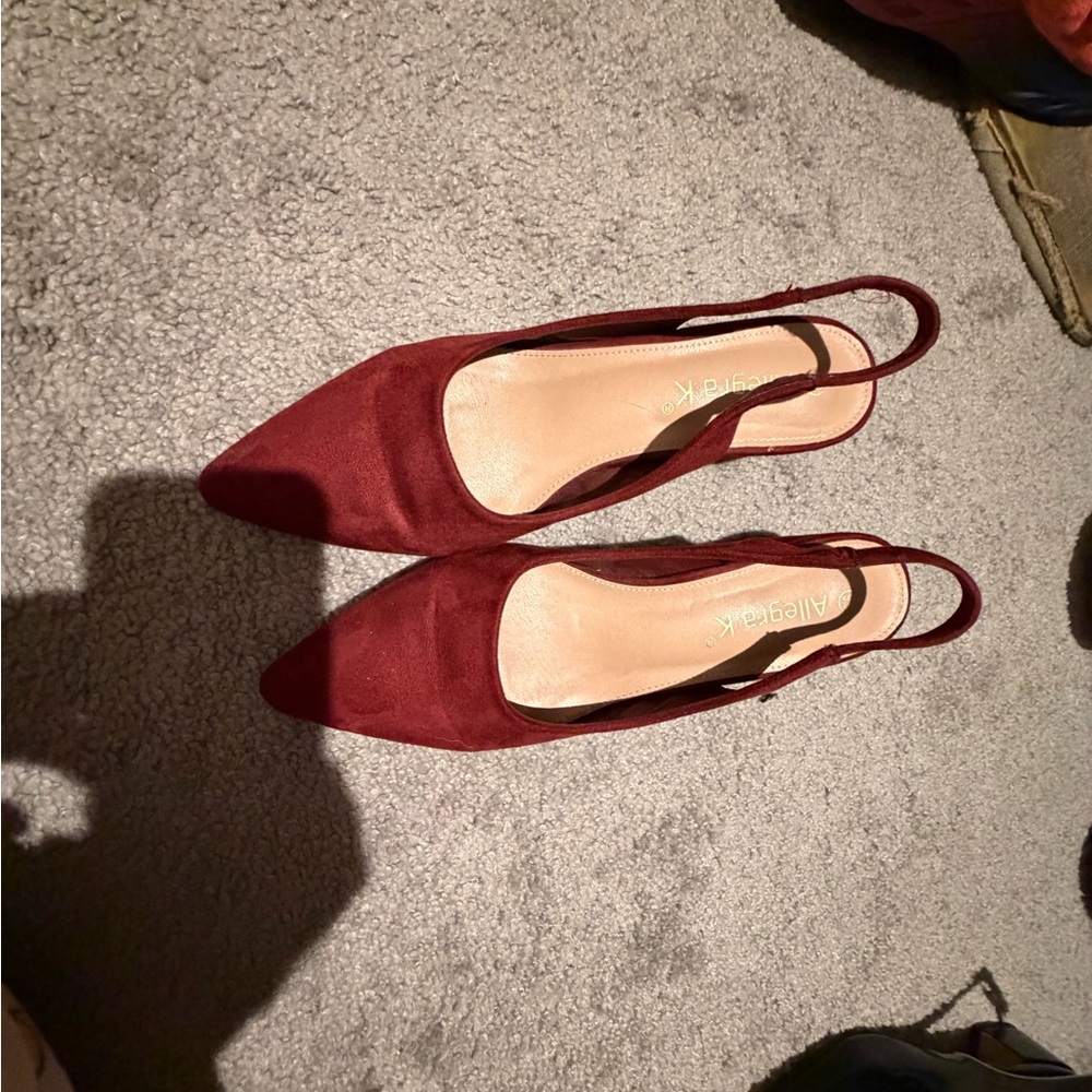 Allegra K Wine Pointed-Toe Slingback Mules